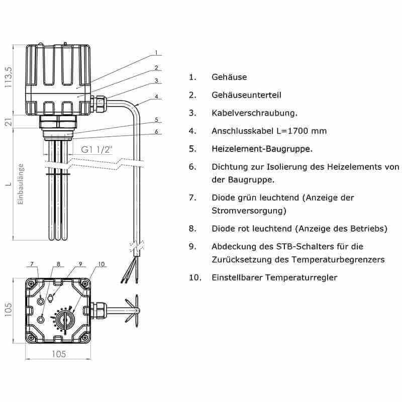 Elektroheizstab mit Regler und Thermostat 3 kW - Image 5