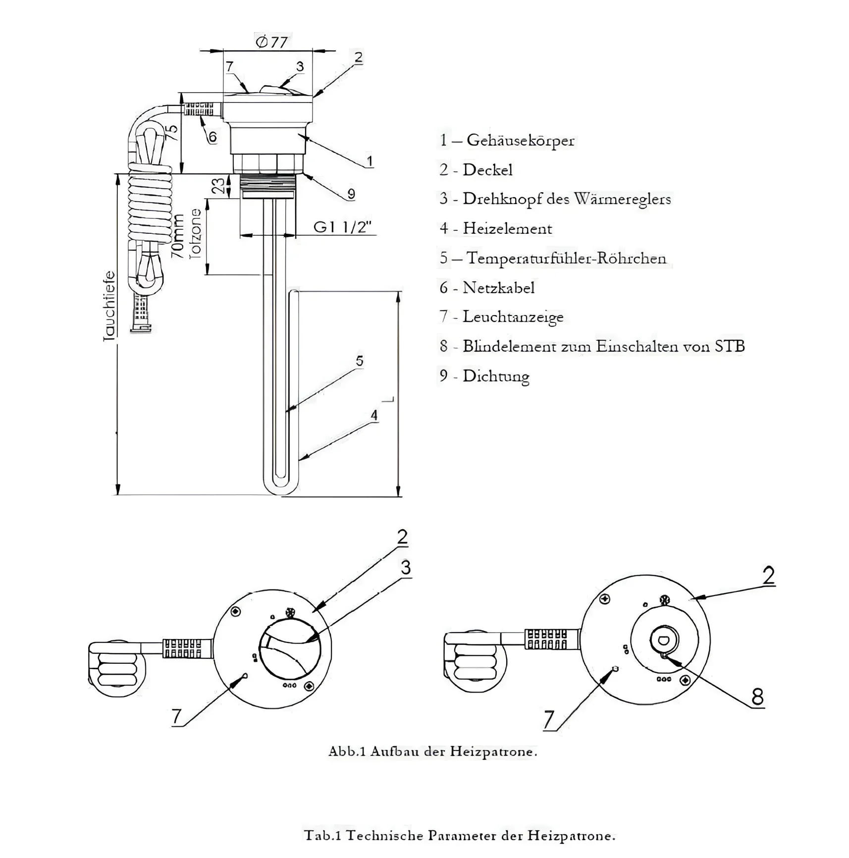 Heizstab Heizpatrone 1,5 kW - 1 ½“ mit AG - Image 4